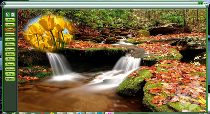 Giao diện Magic Photo Editor với các tùy chọn chèn ảnh và hiệu ứng