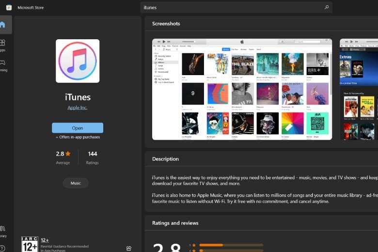 iTunes có sẵn trên Microsoft Store