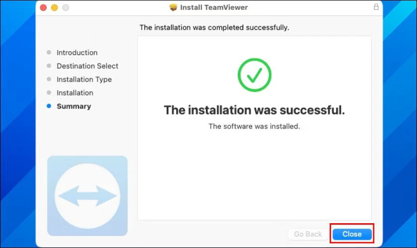 Káº¿t thúc quá trình cài Ä‘áº·t báº±ng cách nháº¥n vào nút Close