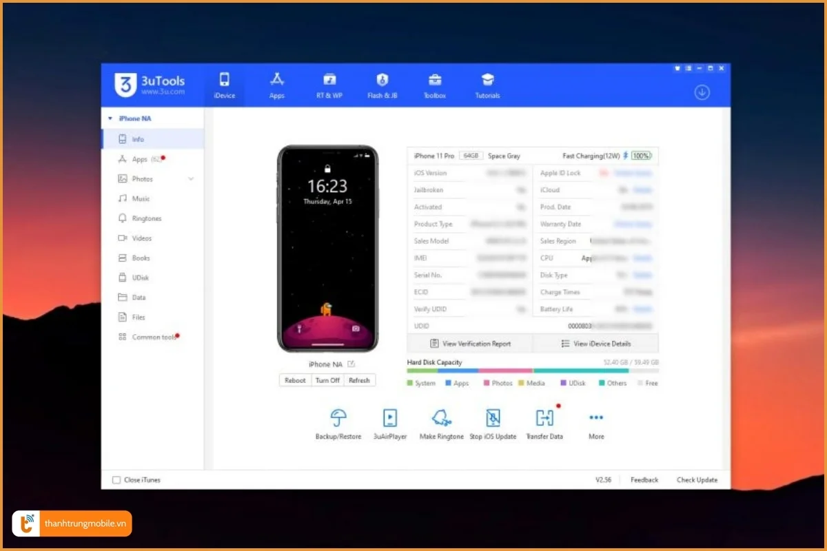 Kết nối iPhone với 3uTools để copy ảnh từ iPhone sang máy tính