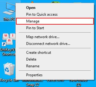 Chọn Manage để mở Computer Management