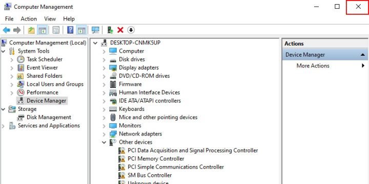 Chọn X để tắt cửa sổ Computer Management