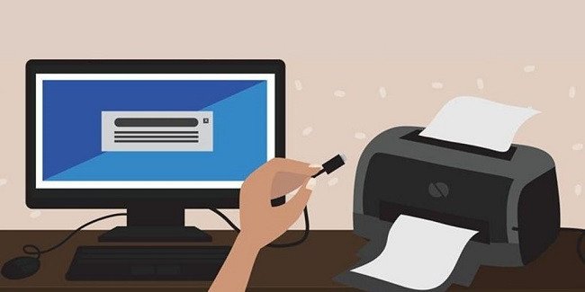 Kết nối máy tính với máy in bằng USB, mạng LAN hoặc dây cáp
