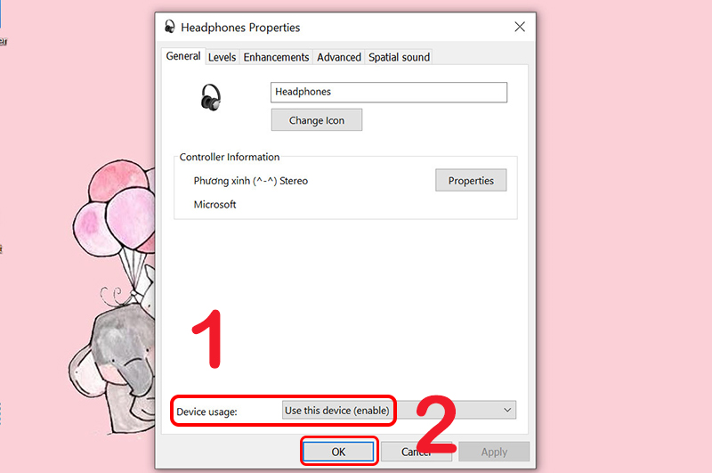 Chọn Use this device (enable) khi máy tính không nhận tai nghe