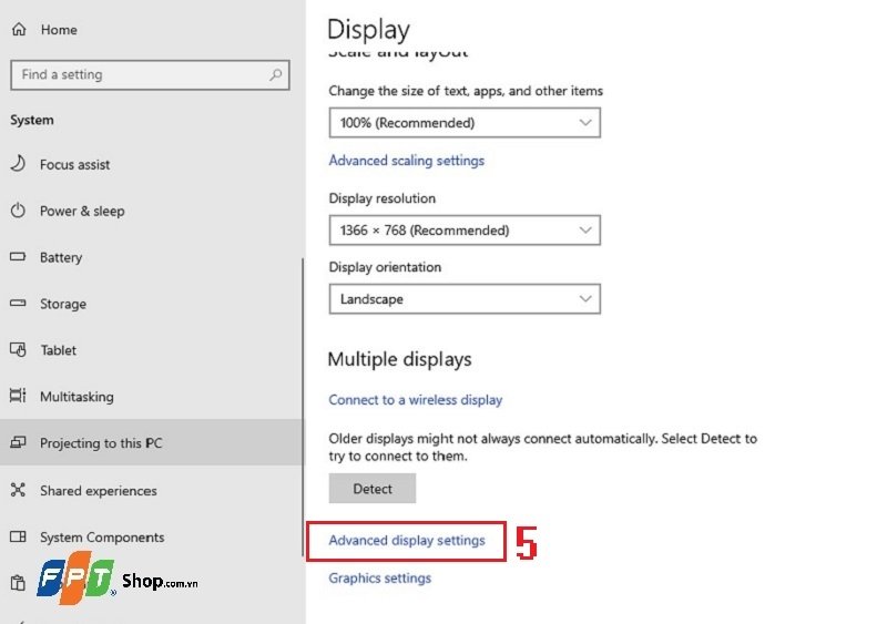 Kiểm tra tần số quét màn hình máy tính: Advanced display settings