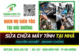 Kỹ thuật viên đang sửa chữa máy tính tại nhà khách hàng ở Hải Dương
