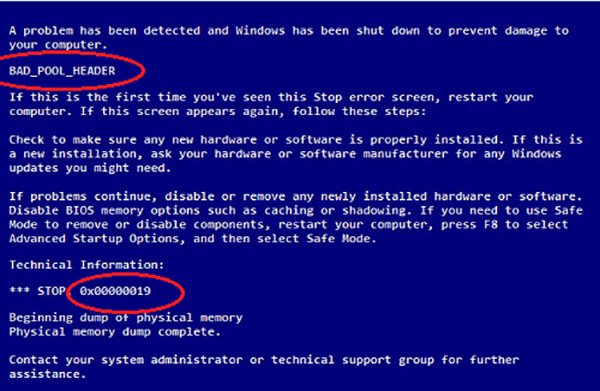 Màn hình xanh kèm mã lỗi BAD_POOL_HEADER