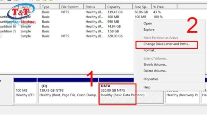 Chọn Change Drive Letter and Paths