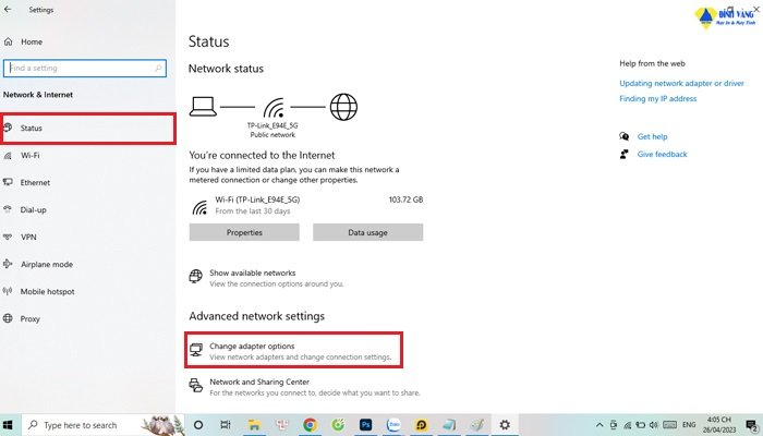 Giao diện thay đổi cài đặt Adapter