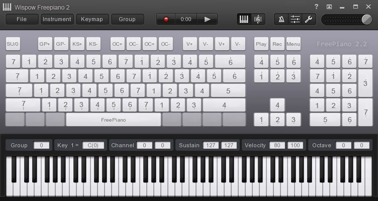 Màn hình hiển thị phần mềm FreePiano cho việc học chơi piano bằng bàn phím máy tính