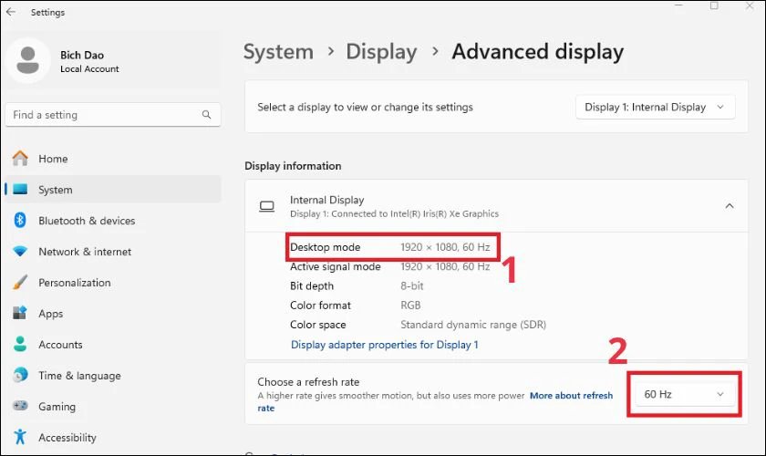 Chọn tần số quét phù hợp để sửa lỗi vì sao màn hình máy tính bị tối