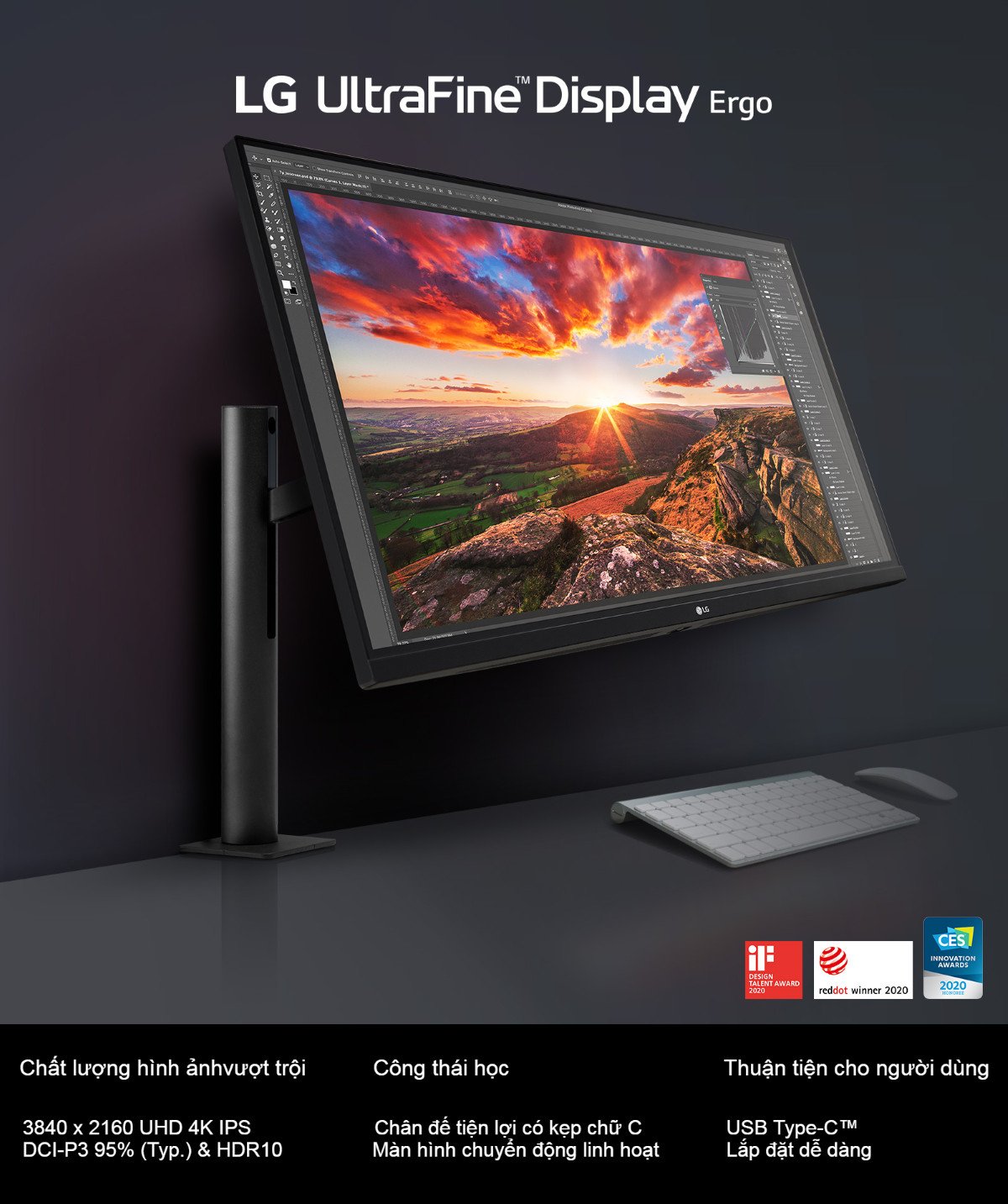 Màn hình máy tính LG 32 inch Ergo độ phân giải 4K