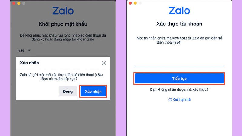 Màn hình nhập mã xác thực OTP trên Zalo PC