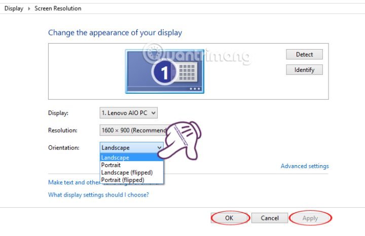 Thiết lập Orientation Landscape để màn hình máy tính quay ngang chuẩn trên Windows 8