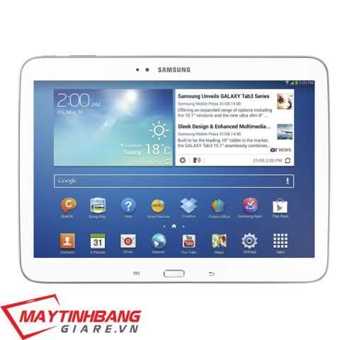 Mô tả tổng quan thiết kế thanh lịch của máy tính bảng Galaxy Tab 3 P5200 với màn hình rộng