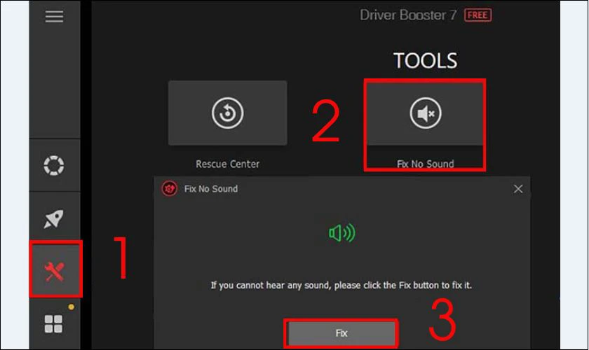 Dùng tool Fix No Sound của Driver Booster