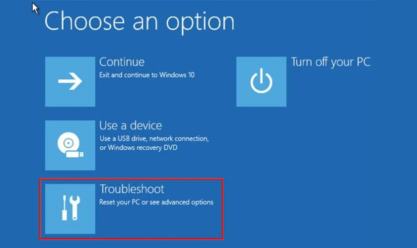 Chọn Troubleshoot để sửa lỗi máy tính bị treo ở màn hình starting Windows 7