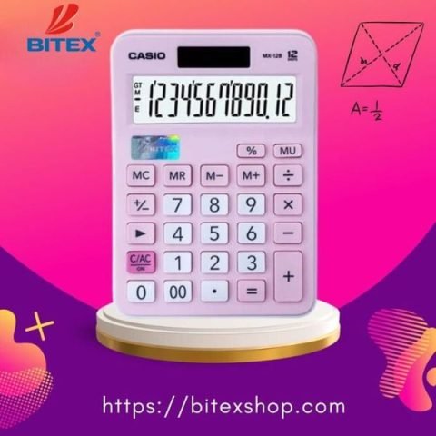 Máy tính Casio MX-12B màu hồng với kiểu dáng bắt mắt, bổ sung tiện ích cho bất kỳ setup máy tính bàn đời mới nhất nào.