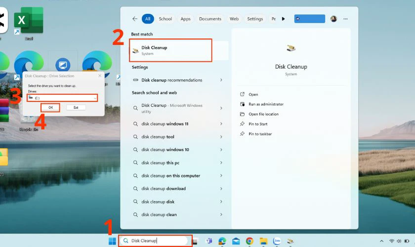 Chọn ổ đĩa muốn dọn dẹp và tiếp tục nhấn OK