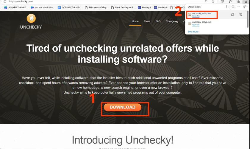 Tải phần mềm từ trang web chính thức của Unchecky