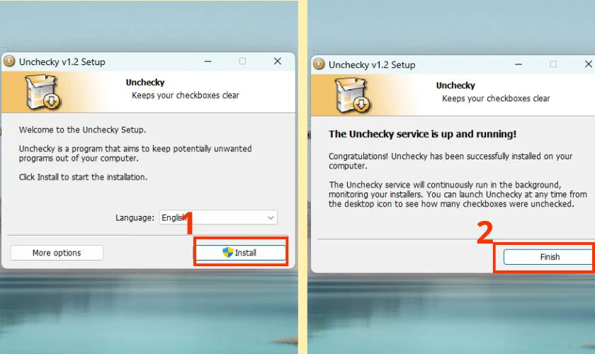 Ấn chọn Install và tiếp tục chọn Finish