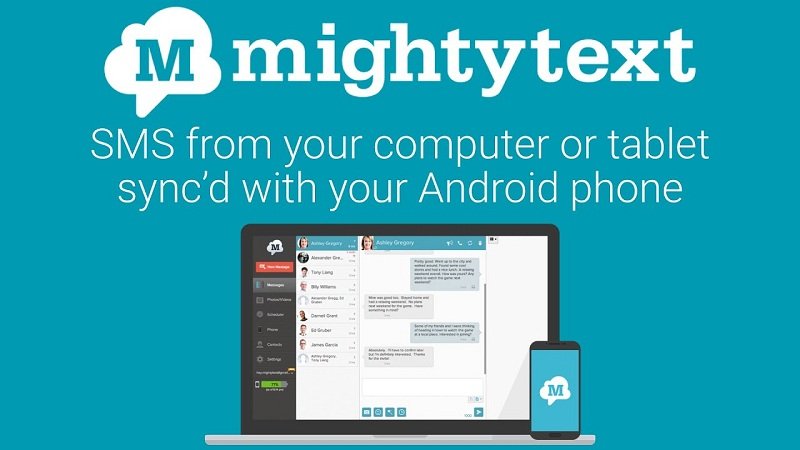 MightyText trên máy tính với giao diện quản lý tin nhắn chuyên nghiệp