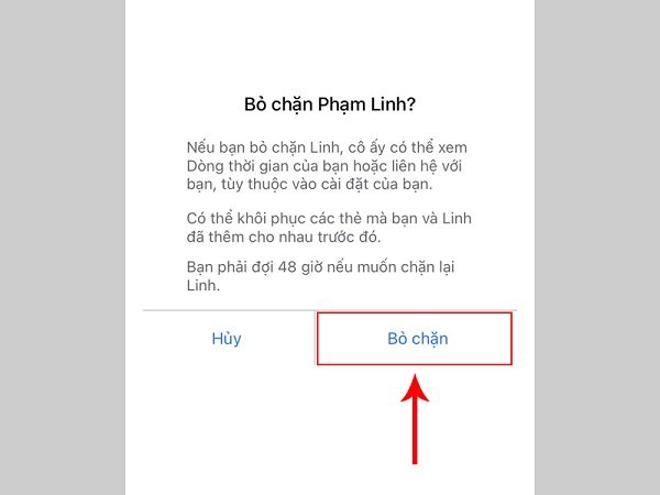 Cách mở chặn Facebook trên điện thoại: Chạm để xác nhận bỏ chặn