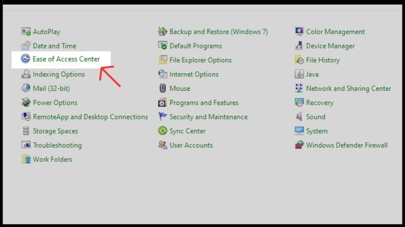 Mở Start và chọn Control Panel, sau đó chọn dòng lệnh như trên
