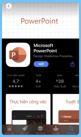 Chọn vào Mở để sử dụng PowerPoint trên điện thoại iOS