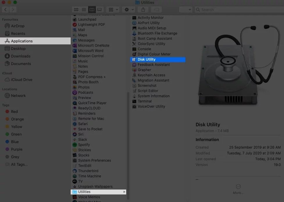Mở ứng dụng Disk Utility trên macOS để tạo thư mục bảo mật trên máy tính Mac.
