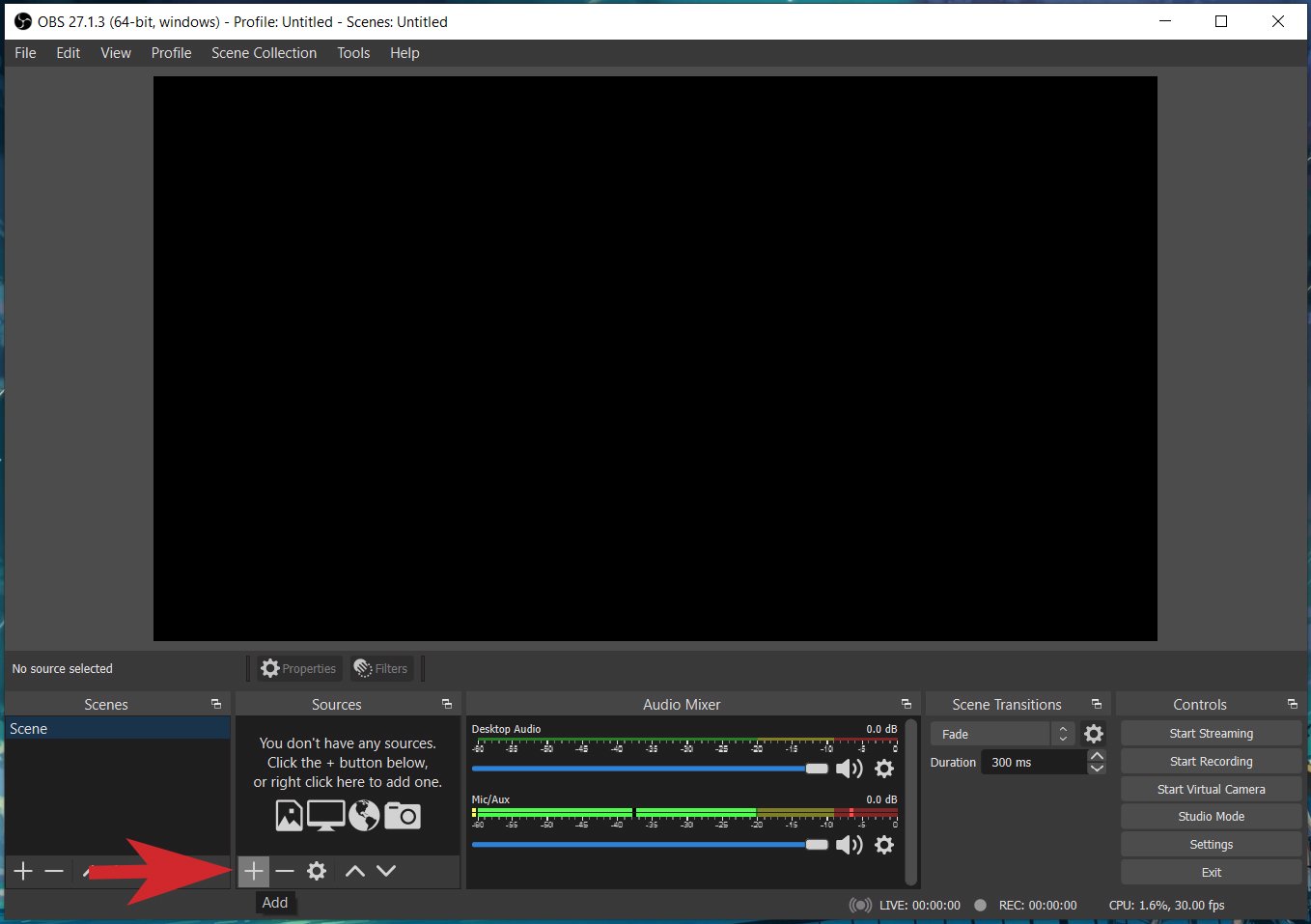 Thêm nguồn mới trong OBS Studio để quay màn hình