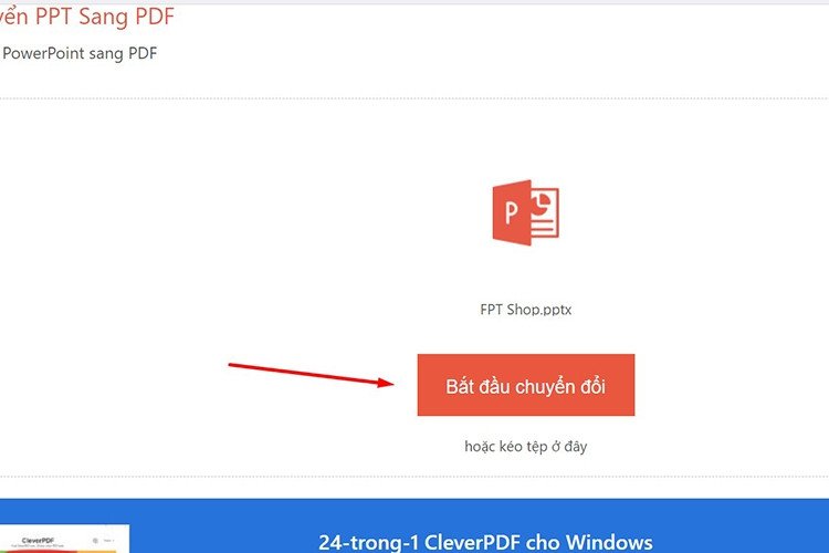 Nhấn Bắt đầu chuyển đổi trên CleverPDF.com