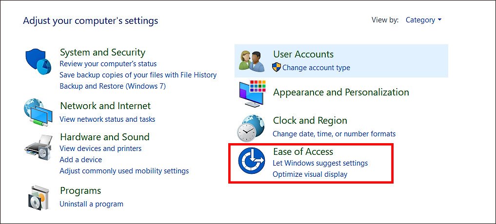 Nhấn chọn Ease of Access
