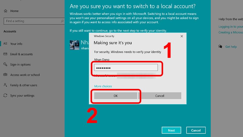 Nhập Mật khẩu và nhấn Next để tiếp tục