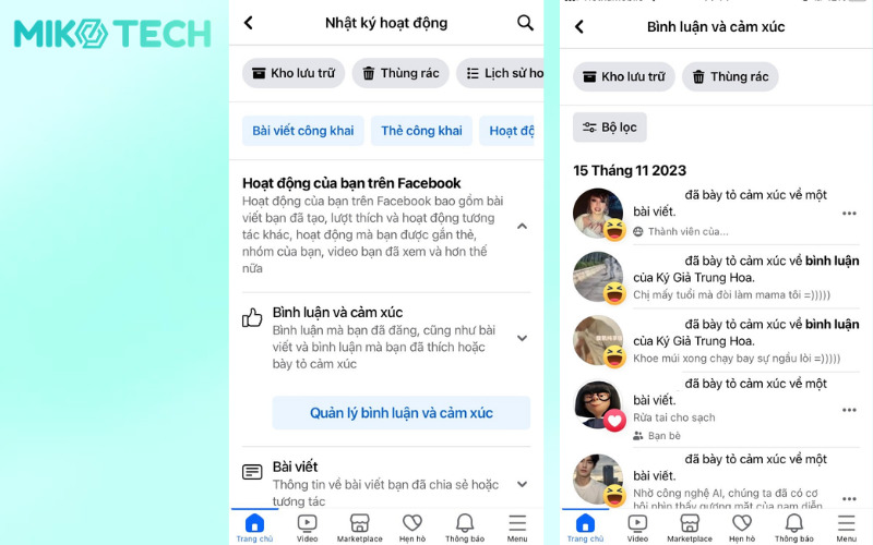 Truy cập Hoạt động của bạn trên Facebook để quản lý bình luận di động