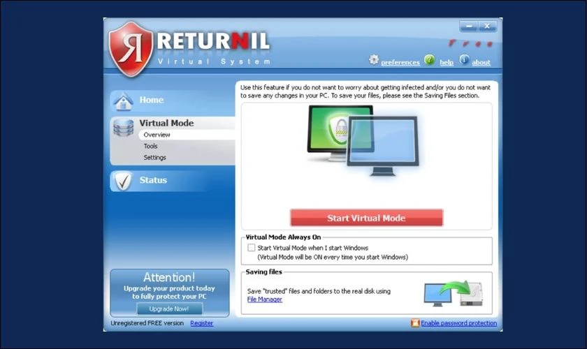 Dùng phần mềm Returnil Virtual System