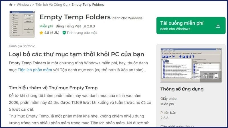 Empty Temp Folder phần mềm dọn rác máy tính