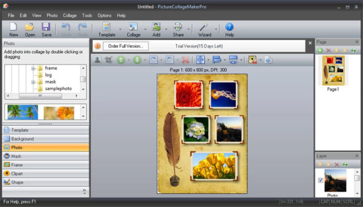 Giao diện của Picture Collage Maker Pro với nhiều mẫu khung và tùy chọn