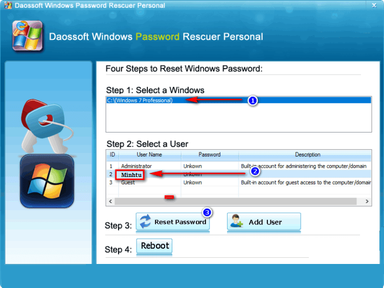 Chọn cài đặt Windows 8 trên phần mềm Daossoft Windows Password Rescuer