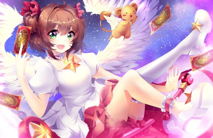 ảnh nền máy tính hoạt hình đẹp: Sakura cầm lá bài