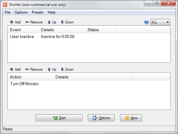 Giao diện phần mềm Shutter với các chế độ hẹn giờ tắt máy khác nhau
