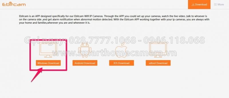 Giao diện tải phần mềm Ebitcam cho Windows trên trang chủ ebitcam.com
