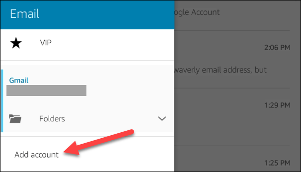 Menu thêm tài khoản Gmail mới vào ứng dụng email