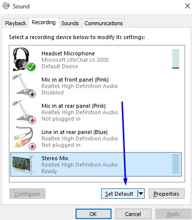 Đặt micro làm thiết bị mặc định trên Windows