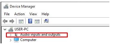 Mở rộng Audio inputs and outputs trong Device Manager