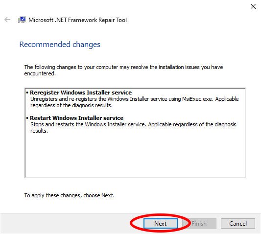 Công cụ Microsoft .NET Framework Repair Tool đang sửa lỗi