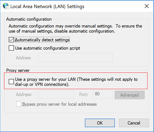 Bỏ chọn proxy server để sửa mạng máy tính tại nhà
