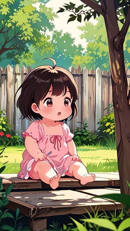 Hình nền cô gái hoạt hình chibi đọc sách dưới cây
