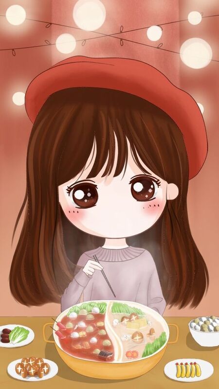 Hình nền cô gái hoạt hình chibi đang cầm ô