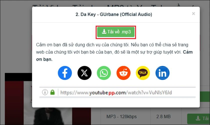 Nhấn tải về để lưu file MP3 sau khi đã chuyển đổi